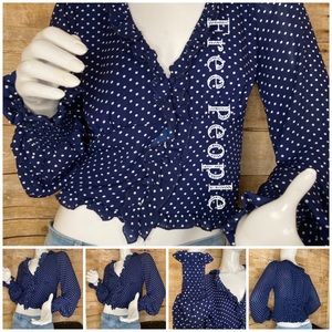 Navy Blue Blouse polkadots Free People brand shirt
